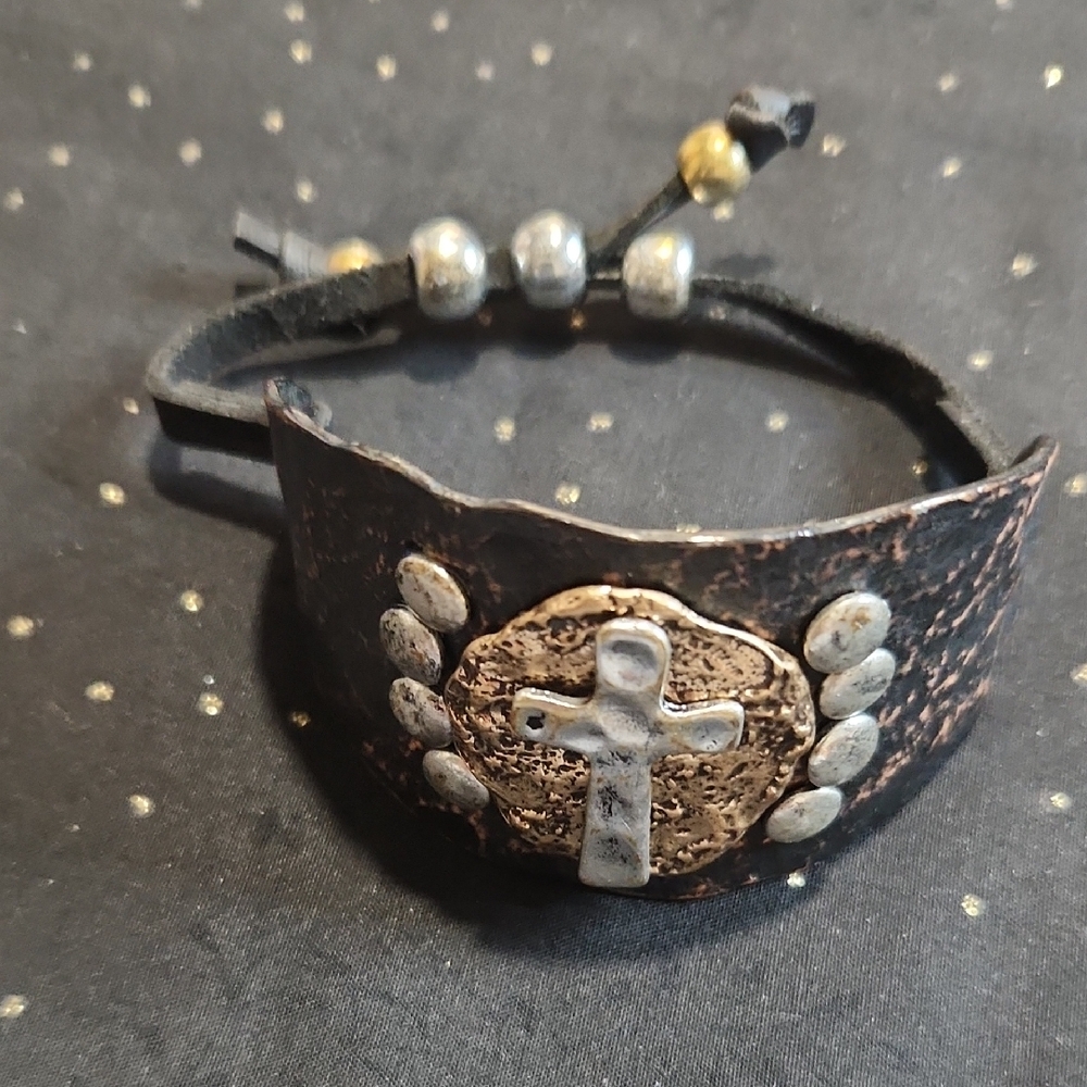 Rustic Cross Leather Bracelet